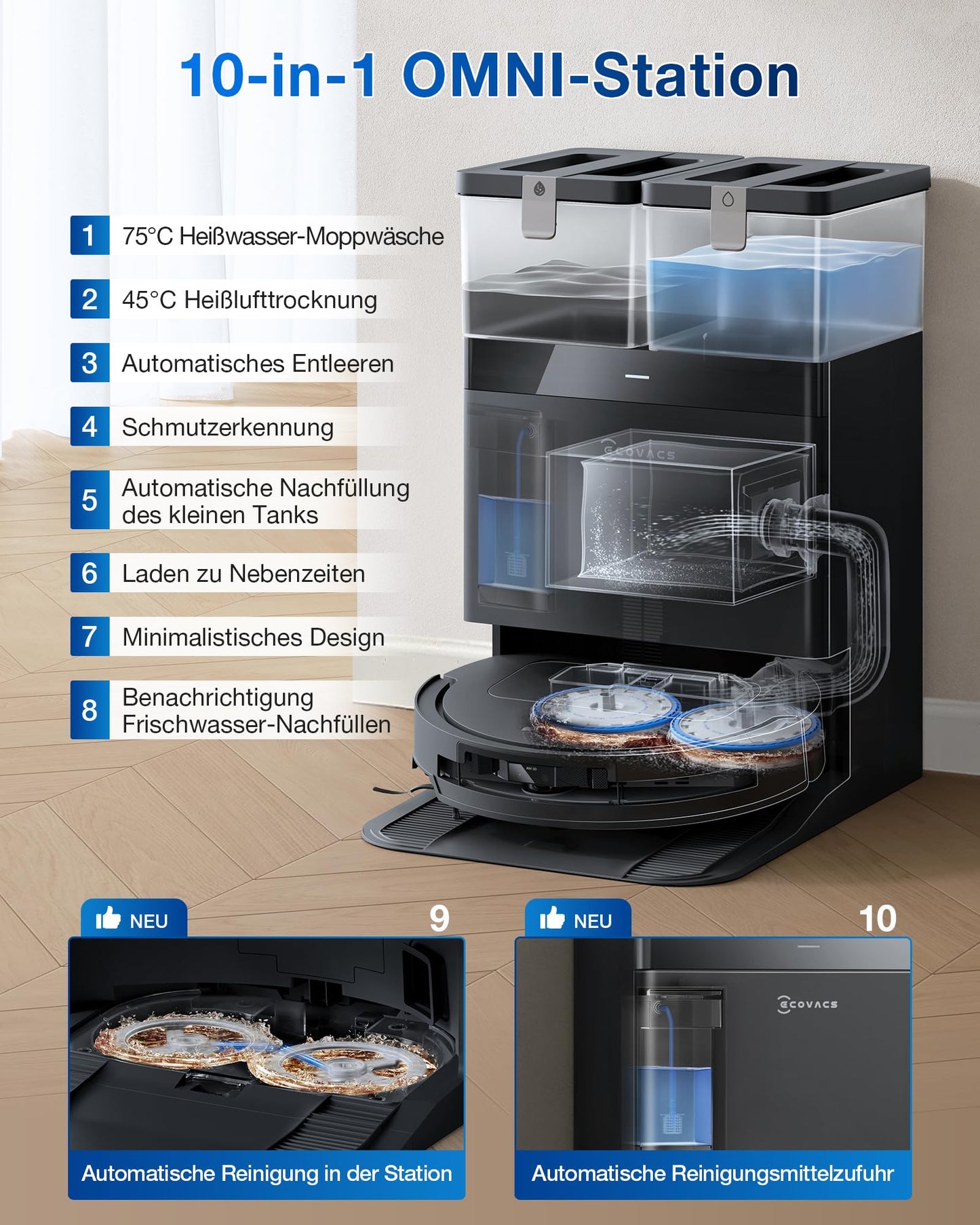 ECOVACS DEEBOT T50 PRO Omni Gen2 Saugroboter 21000Pa, Wischfunktion